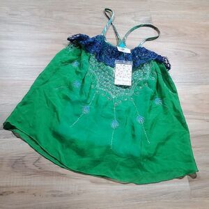 🔹️NWT Free People Green & Turquoise Silk & Sequin Sleeveless Top Size 2